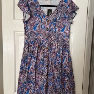 Fantaslook Women’s Purple/blue Floral Dress with pockets / Size M / NWT (#057)